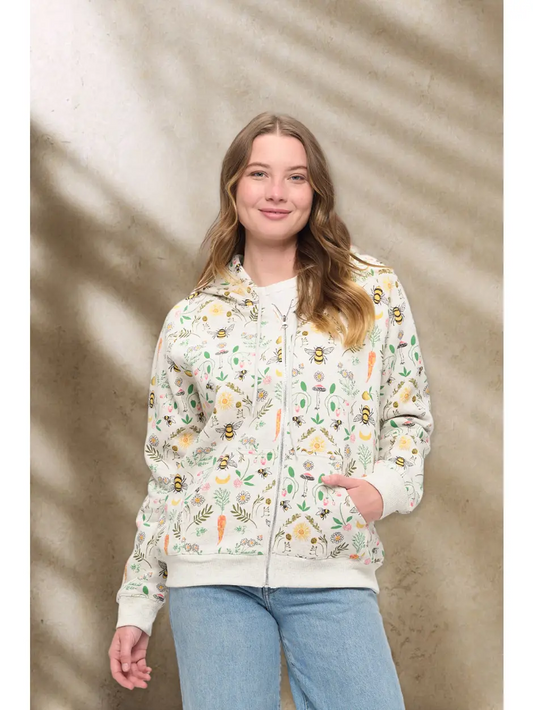 Bee Garden Print Zip-Up Hoodie
