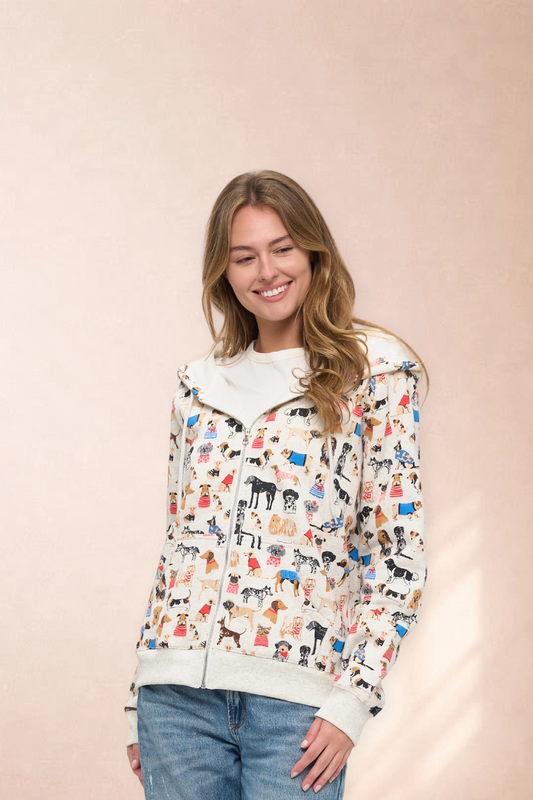 Colourful Dog Breed Print Zip-Up Hoodie