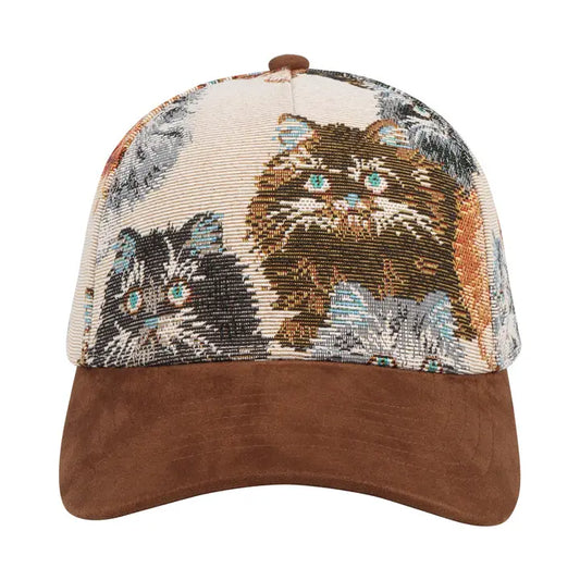 Jacquard Cat Tapestry Baseball Cap | Vintage Style Adjustable Hat For Cat Lovers