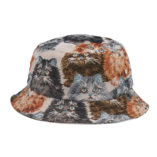 Vintage Tapestry Cat Jacquard Bucket Hat