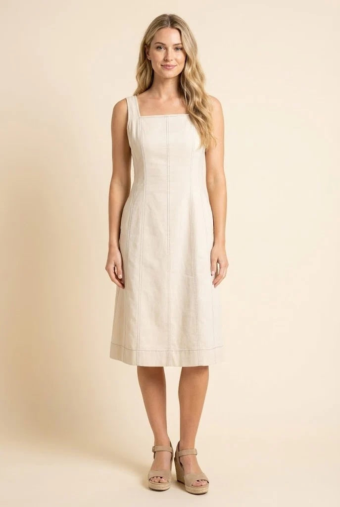 Contrast Stitch Detail Square Neck Tank Dress