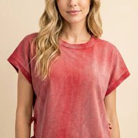 Washed Side Bow Detail Knit T Shirt