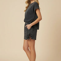 Washed Side Bow Detail Knit Shorts