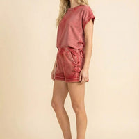 Washed Side Bow Detail Knit Shorts