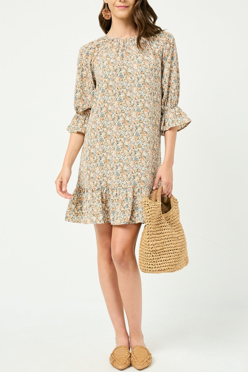 Floral Print Ruffle Hem Tunic Dress