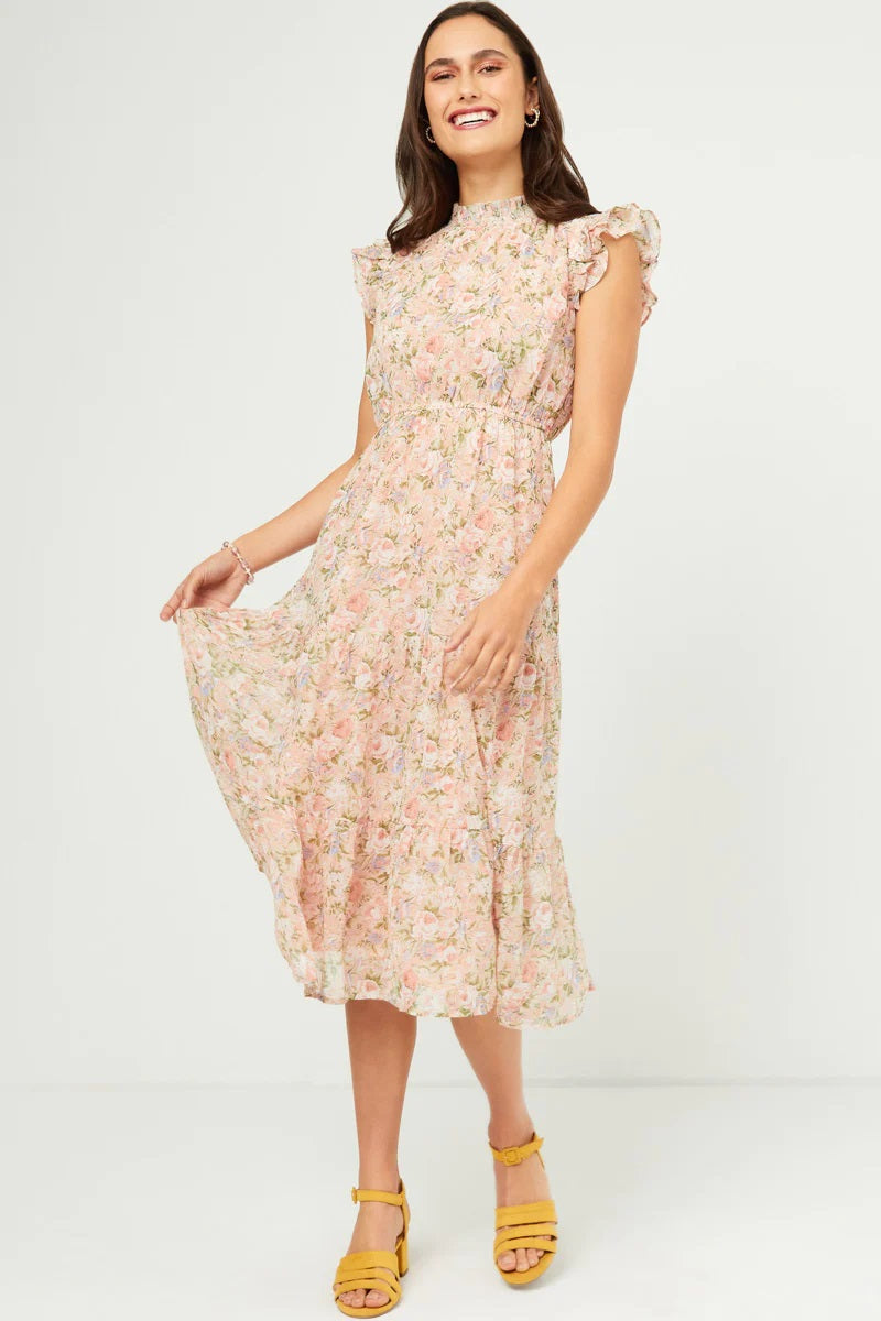 Floral Ruffled Smock Neck Tank Dress