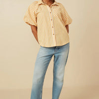 Striped Puff Sleeve Poplin Shirt