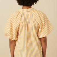 Striped Puff Sleeve Poplin Shirt
