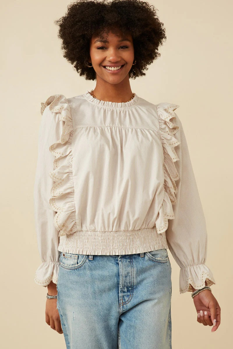 Striped Long Sleeve Rufflled Top