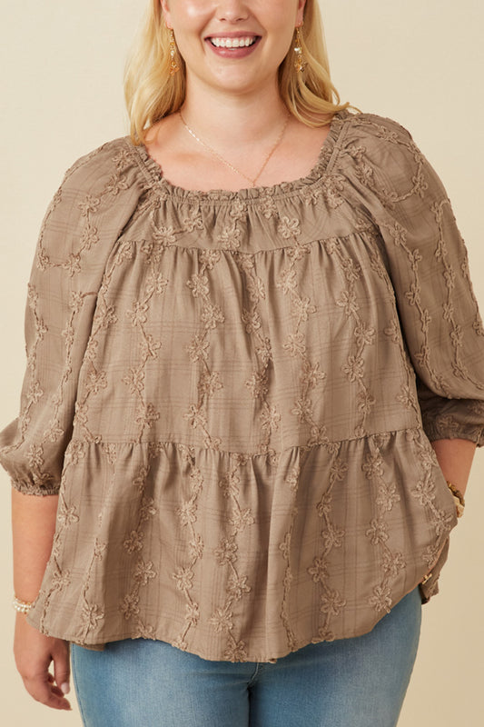 Brushed Floral Puff Sleeve Plus Size Top