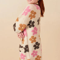 Fuzzy Floral Relaxed Cardigan Sweater