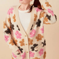 Fuzzy Floral Relaxed Cardigan Sweater
