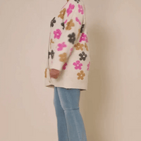 Fuzzy Floral Relaxed Cardigan Plus Size