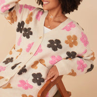 Fuzzy Floral Relaxed Cardigan Plus Size