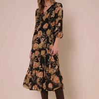 Floral Panel Smocked V Neck Dress