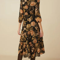 Floral Panel Smocked V Neck Dress