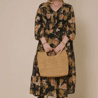 Floral Panel Smocked V Neck Dress Plus Size
