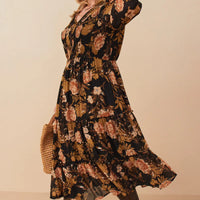 Floral Panel Smocked V Neck Dress Plus Size