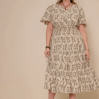 Botanical Print Cinch Waist Tiered Dress Plus Size
