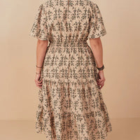 Botanical Print Cinch Waist Tiered Dress Plus Size