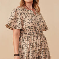 Botanical Print Cinch Waist Tiered Dress Plus Size