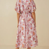 Hazy Floral Elastic Detail Dress