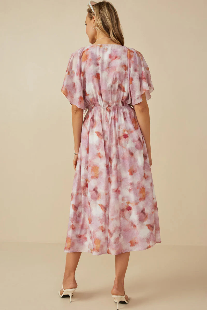 Hazy Floral Elastic Detail Dress