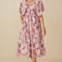 Hazy Floral Elastic Detail Dress