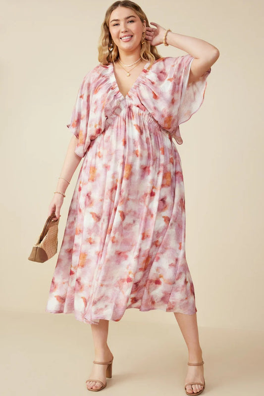 Hazy Floral Elastic Detail Dress Plus