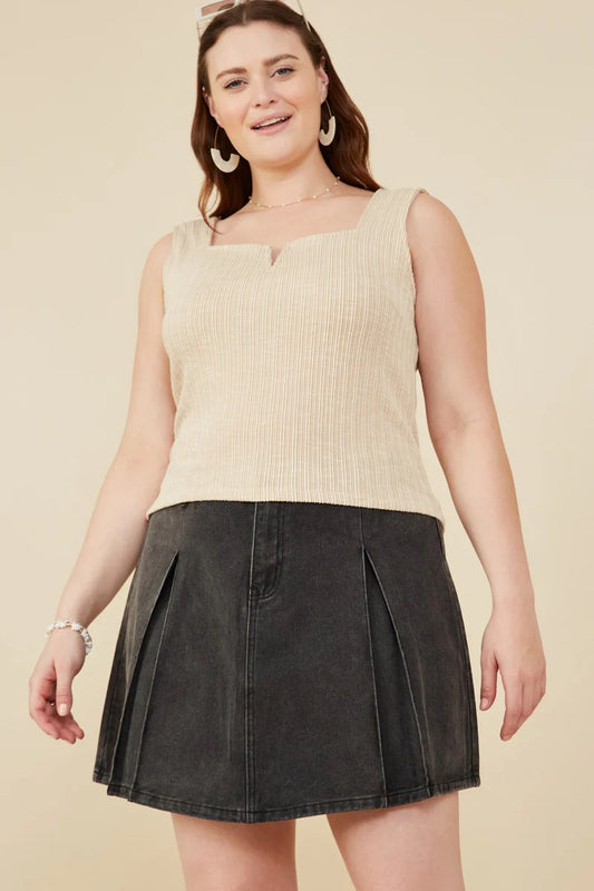 Notch Detail Rib Knit Fitted Tank Plus
