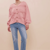 Lace Frilled Button Cardigan Sweater