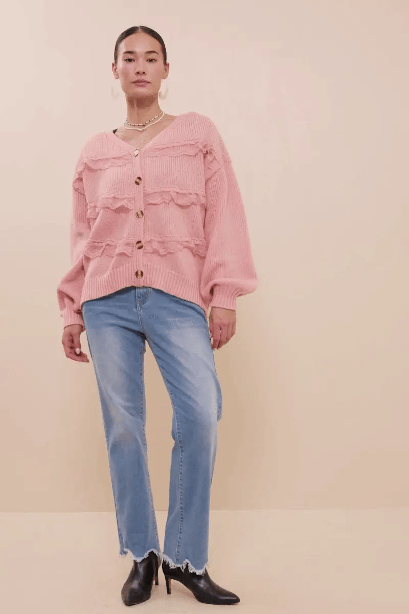 Lace Frilled Button Cardigan Sweater