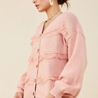 Lace Frilled Button Cardigan Sweater