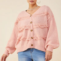 Lace Frilled Button Cardigan Sweater