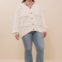 Lace Frilled Button Cardigan Plus Size Sweater