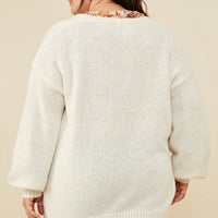 Lace Frilled Button Cardigan Plus Size Sweater