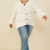 Lace Frilled Button Cardigan Plus Size Sweater