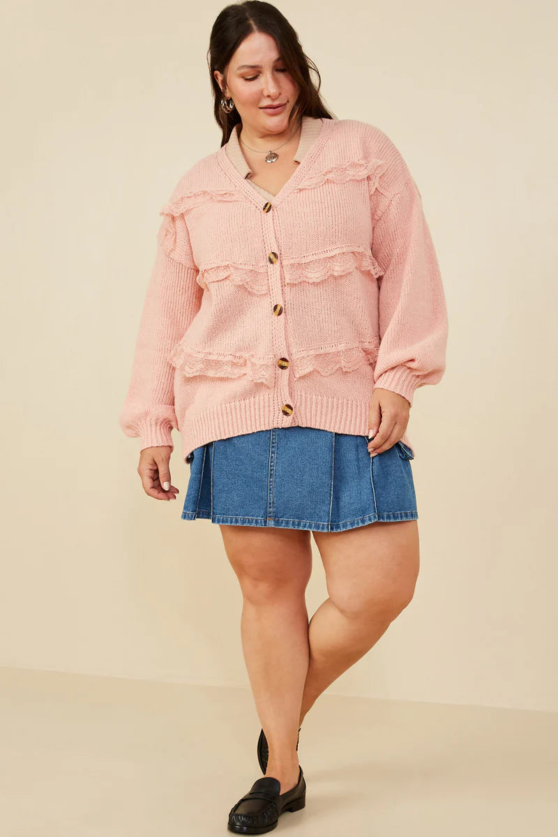Lace Frilled Button Cardigan Plus Size