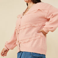 Lace Frilled Button Cardigan Plus Size