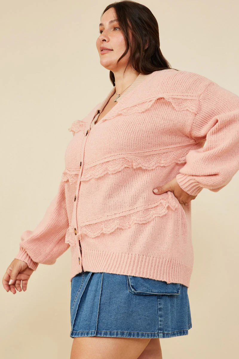 Lace Frilled Button Cardigan Plus Size