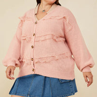 Lace Frilled Button Cardigan Plus Size