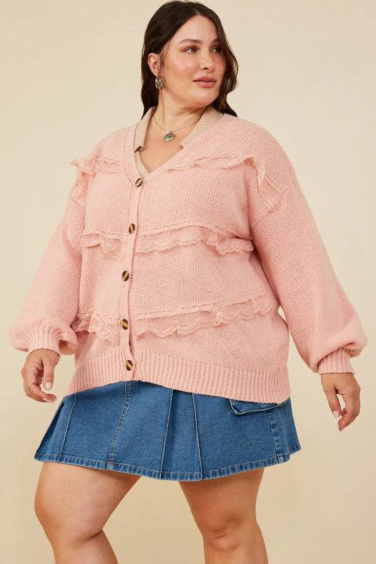 Lace Frilled Button Cardigan Plus Size
