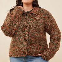 Multi Color Button Up Cardigan Plus Size