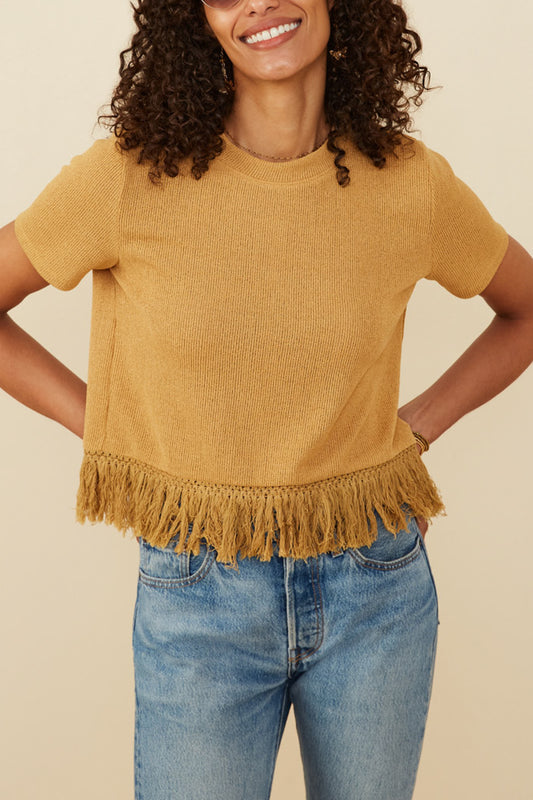 Fringed Tassel Hem Knit Plus Size Top