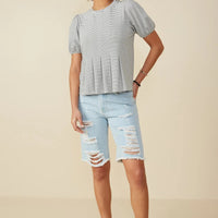 Pleat Detail Striped Knit Top