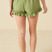 Washed Gauze Textured Ruffled Hem Shorts