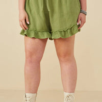 Washed Gauze Textured Ruffled Hem Plus Shorts