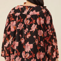 Textured Floral Smocked Tie Front Top Plus Size