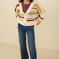Striped Knit Cropped Cardigan Sweater