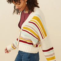 Striped Knit Cropped Cardigan Sweater